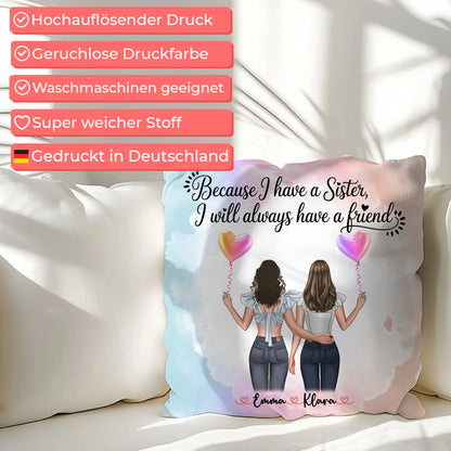 Beste Schwester Kissen mit 2 Clipart Frauen, Namen & Wunschtext, Hintergrundbild möglich
