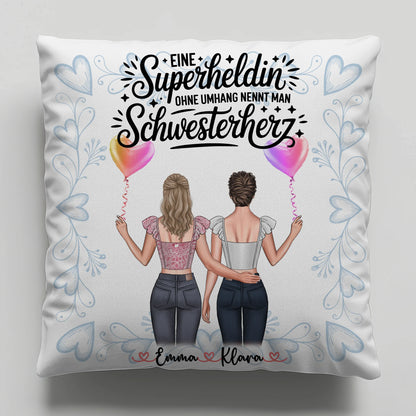 Foto Kissen Mit Namen für Schwester Lehrerin Heldin mit 2 Clipart Frauen und Wunschtext