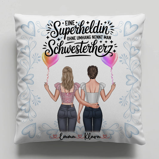 Foto Kissen Mit Namen für Schwester Lehrerin Heldin mit 2 Clipart Frauen und Wunschtext