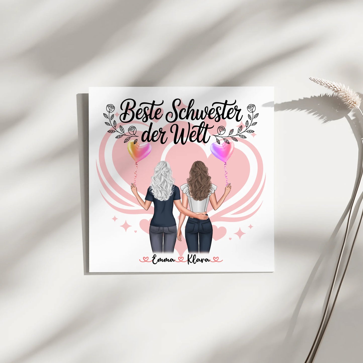 Magnet Poster Wandbild Fotocollage Schwester 2 Clipart-Frauen & Wunschtext