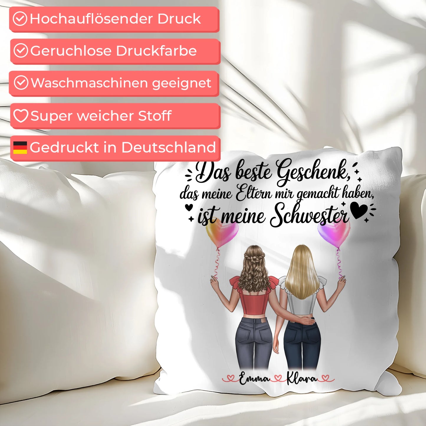 Kissen Mit Spruch Schwester mit Wunschtext, Namen & Clipart