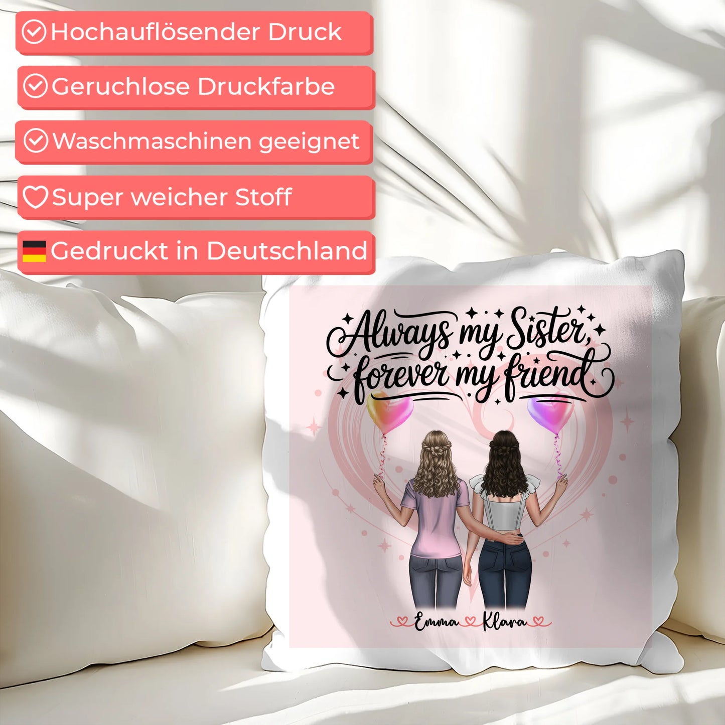 Foto Kissen Mit Namen Schwester - Always my sister forever my friend mit 2 Clipart Frauen