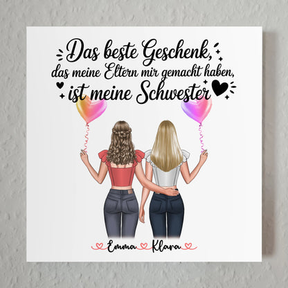 Magnet Wandbild Schwester personalisierbar mit 2 Clipart Frauen