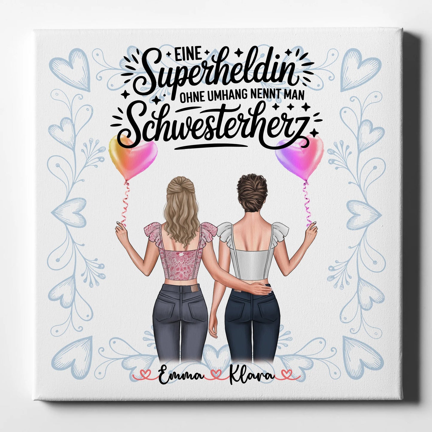 Personalisierte Leinwand Schwester - Lehrerin Heldin, 2 Clipart Frauen, Namen & Wunschtext 1