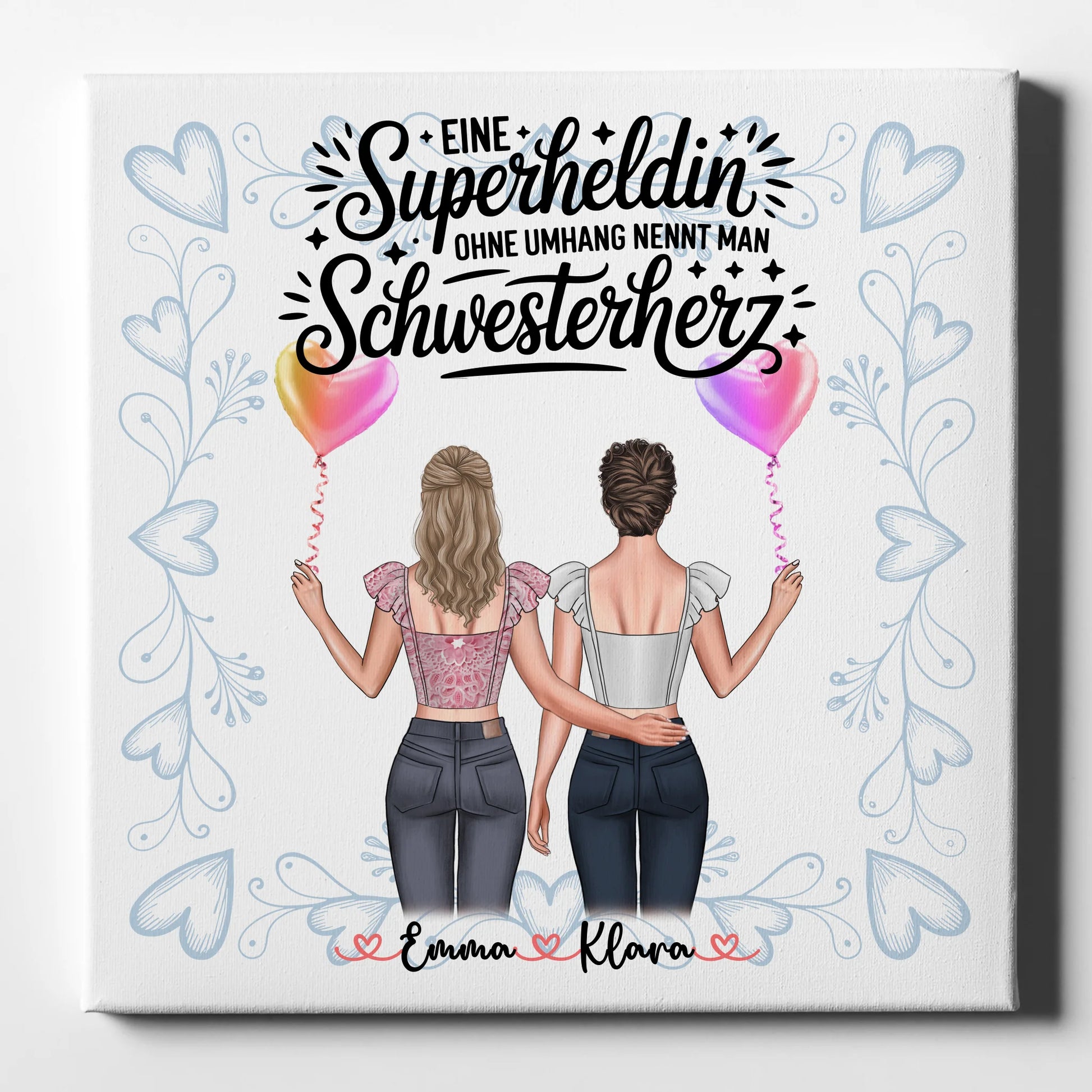 Personalisierte Leinwand Schwester - Lehrerin Heldin, 2 Clipart Frauen, Namen & Wunschtext 1