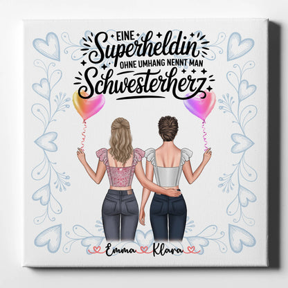 Personalisierte Leinwand Schwester - Lehrerin Heldin, 2 Clipart Frauen, Namen & Wunschtext 1