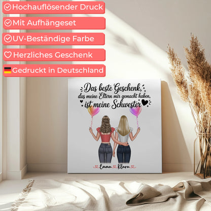 Personalisierte Leinwand Schwester mit 2 Clipart Frauen, Namen 5
