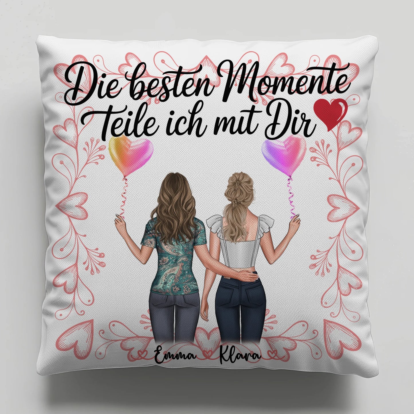 Kissen Beste Schwester mit Namen und 2 Clipart Frauen und eigenem Spruch