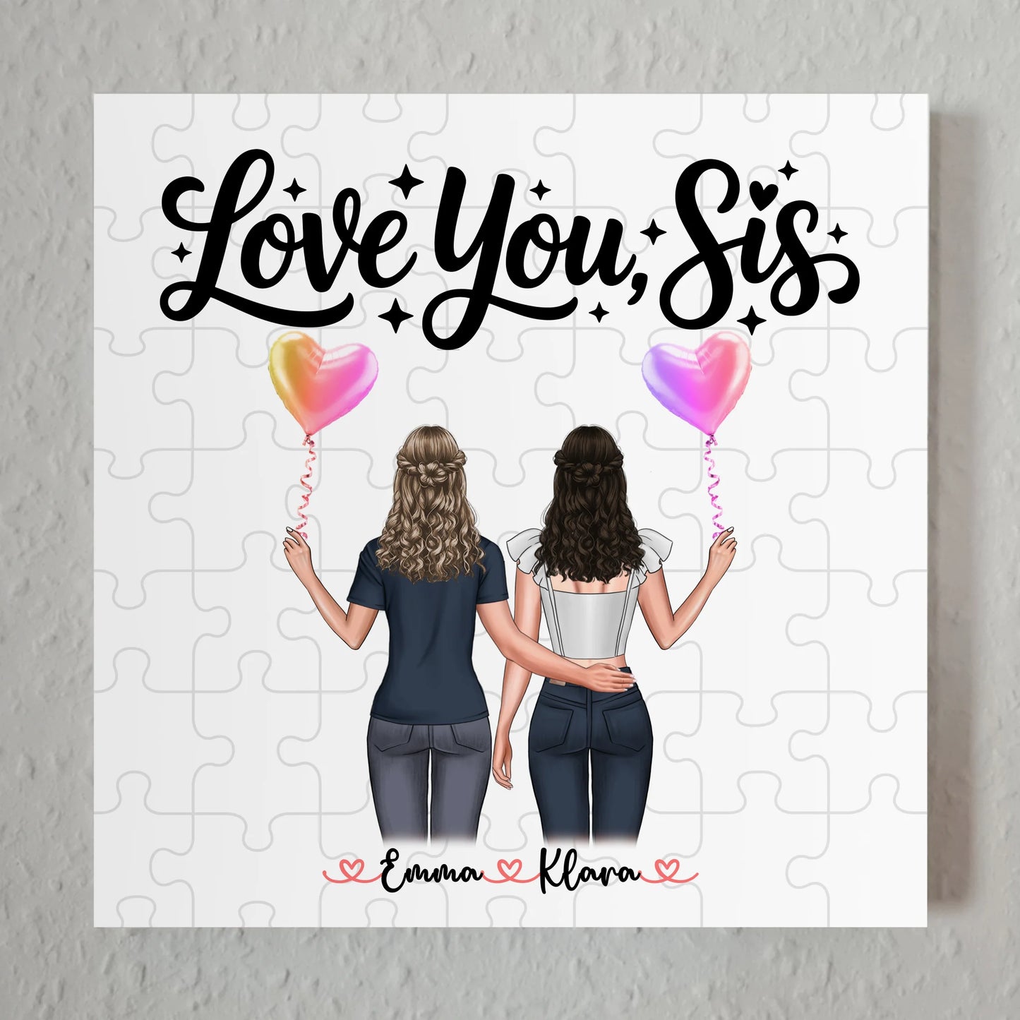 Fotoboard Wandbild Fotocollage Schwester Love you sis personalisiert mit 2 Cliparts