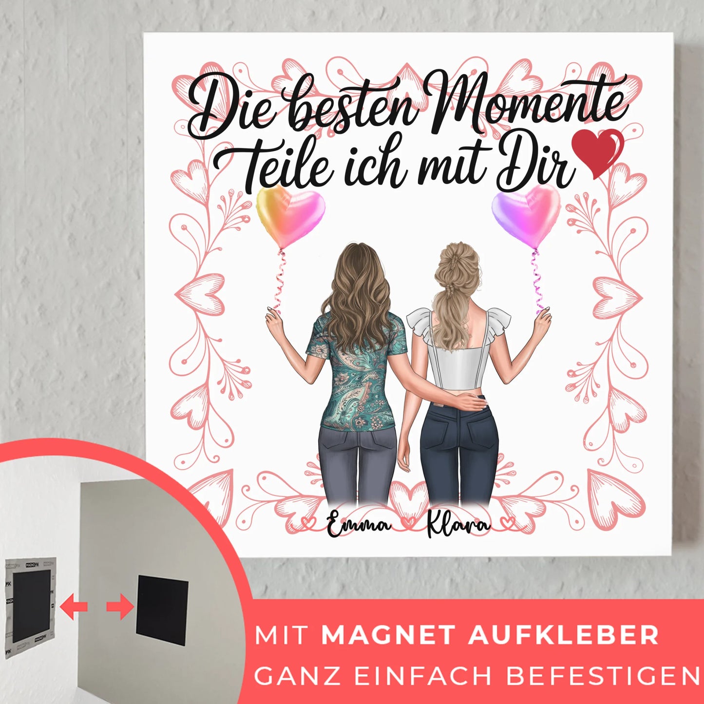Magnetposter Fotoboard Schwester Beste Momente mit dir 2 Clipart Frauen & Wunschtext