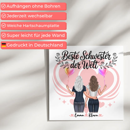 Magnet Poster Wandbild Fotocollage Schwester 2 Clipart-Frauen & Wunschtext