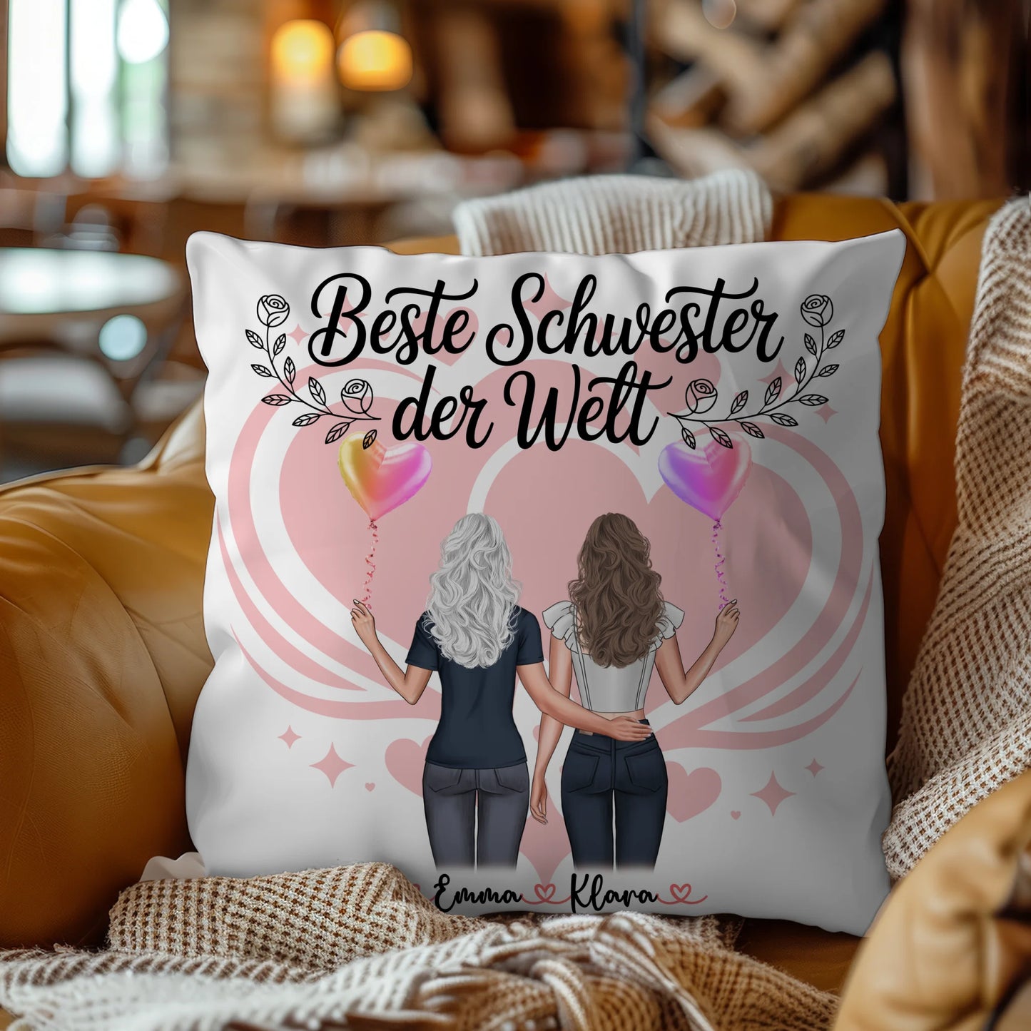 Beste Schwester der Welt Foto Kissen Mit Namen mit Foto, Namen, Wunschtext