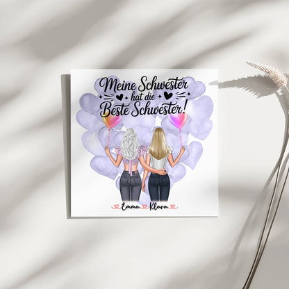 Personalisiertes Fotoboard Schwester mit 2 Clipart Frauen Namen & Spruch