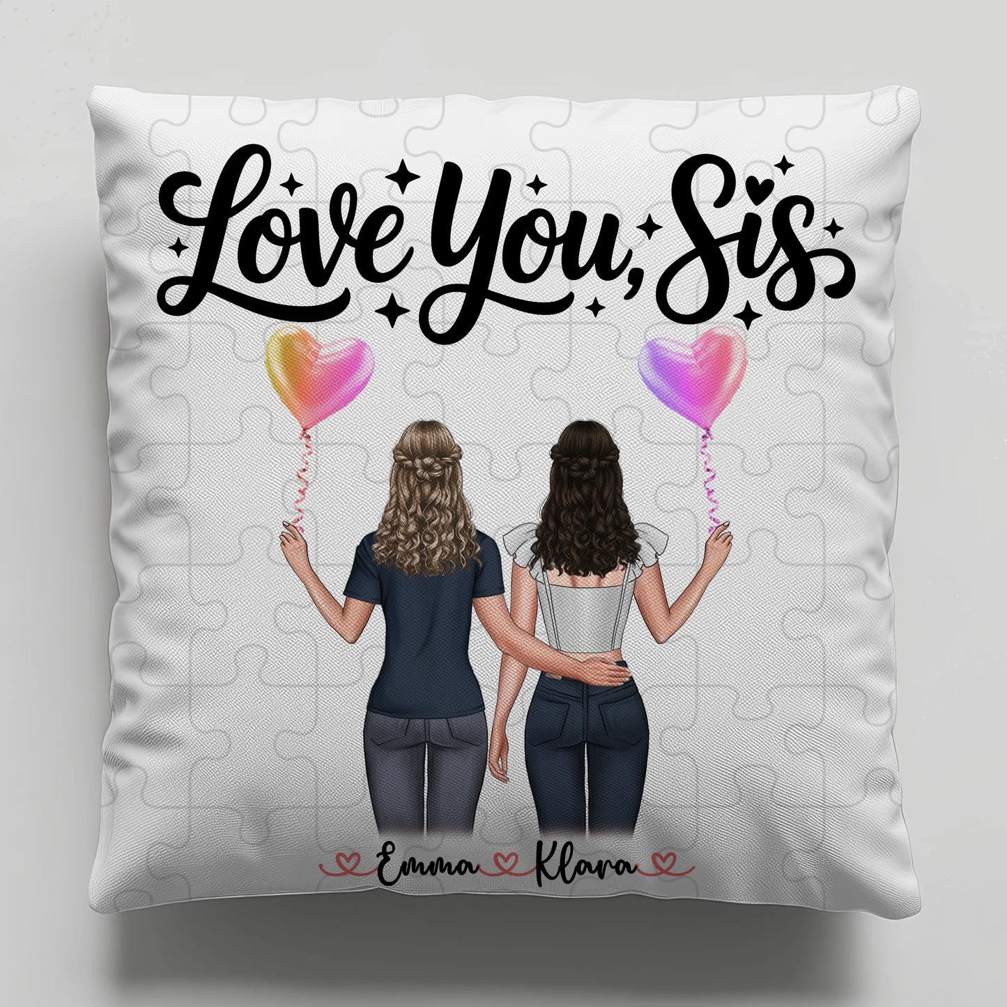 Foto Kissen Mit Namen personalisierbar Schwester mit 2 Clipart Frauen und Wunschtext