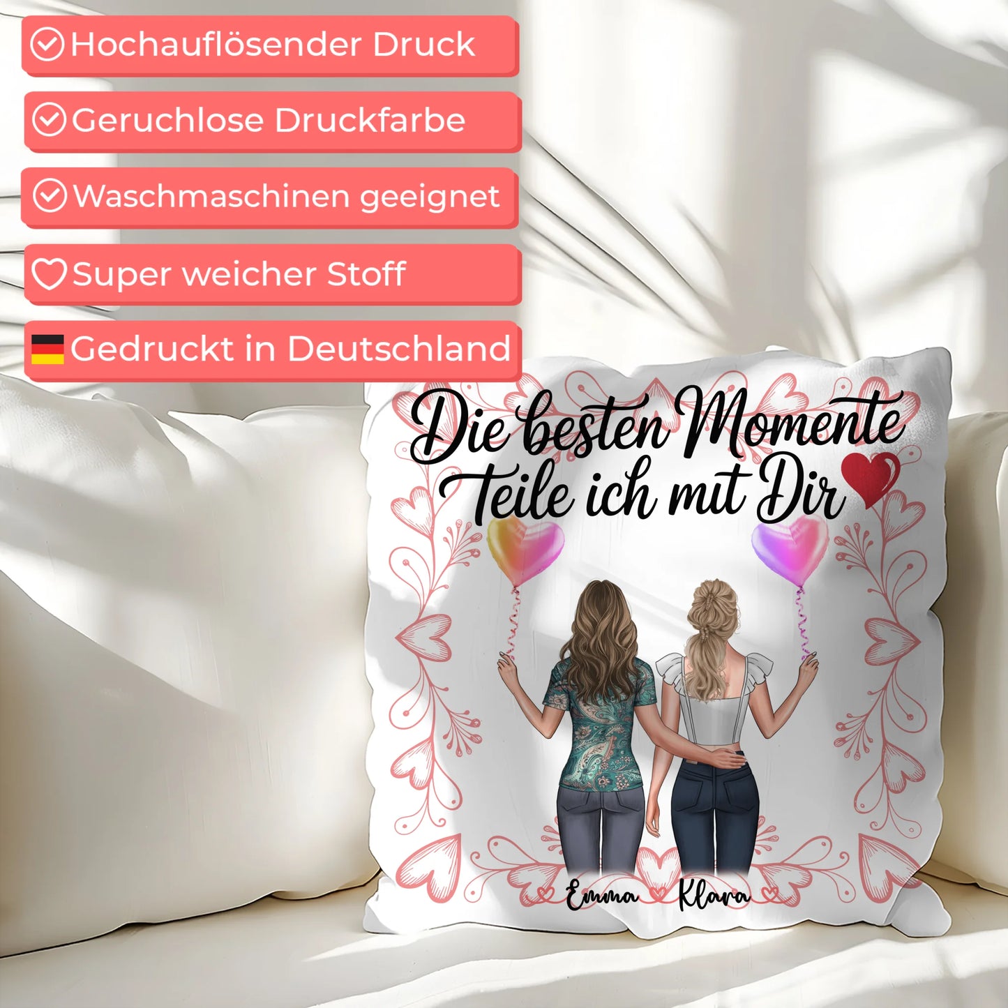 Kissen Beste Schwester mit Namen und 2 Clipart Frauen und eigenem Spruch