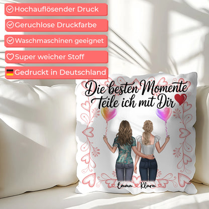 Kissen Beste Schwester mit Namen und 2 Clipart Frauen und eigenem Spruch