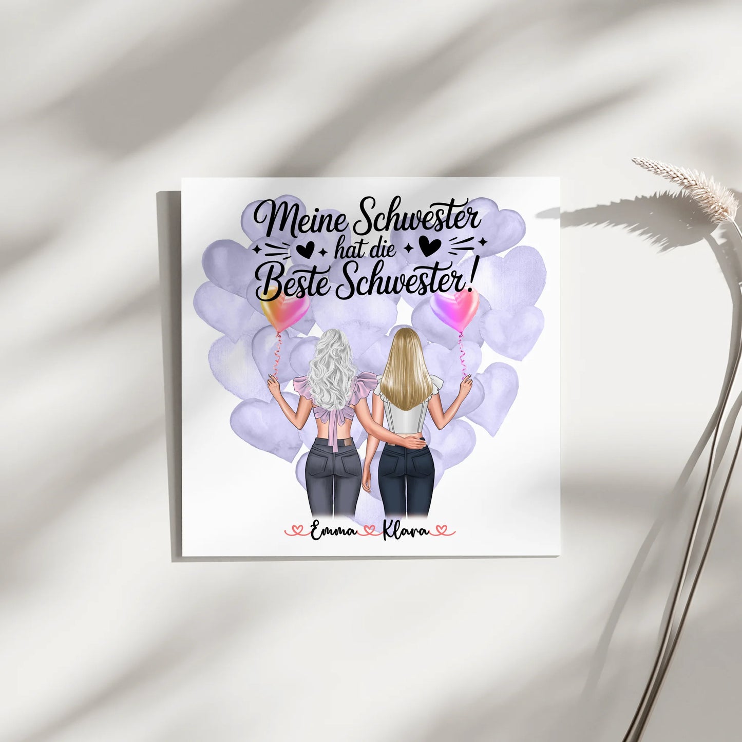 Personalisiertes Fotoboard Schwester mit 2 Clipart Frauen Namen & Spruch