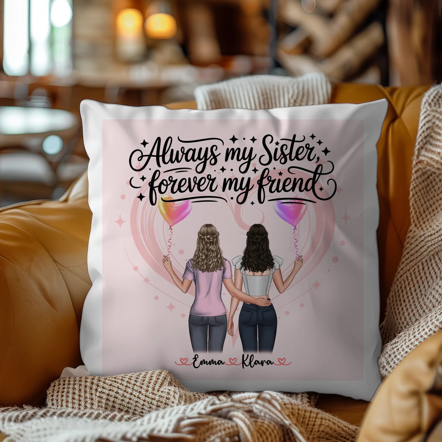 Foto Kissen Mit Namen Schwester - Always my sister forever my friend mit 2 Clipart Frauen