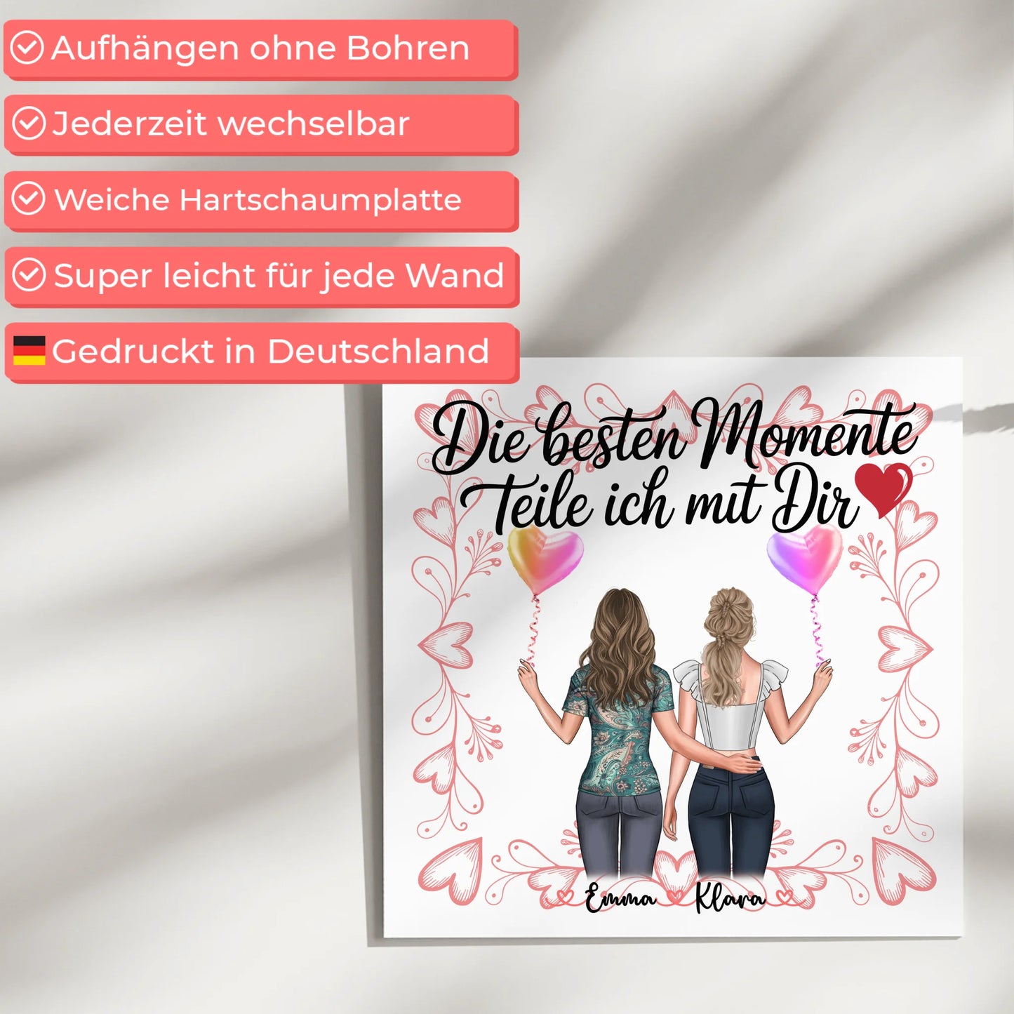 Magnetposter Fotoboard Schwester Beste Momente mit dir 2 Clipart Frauen & Wunschtext