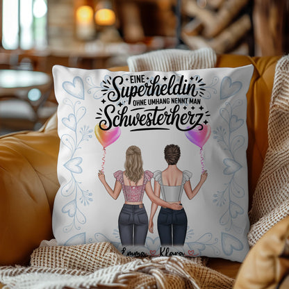 Foto Kissen Mit Namen für Schwester Lehrerin Heldin mit 2 Clipart Frauen und Wunschtext