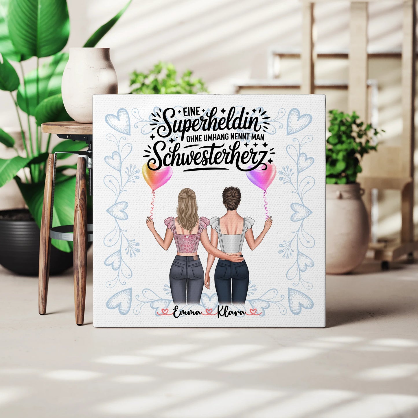 Personalisierte Leinwand Schwester - Lehrerin Heldin, 2 Clipart Frauen, Namen & Wunschtext 3