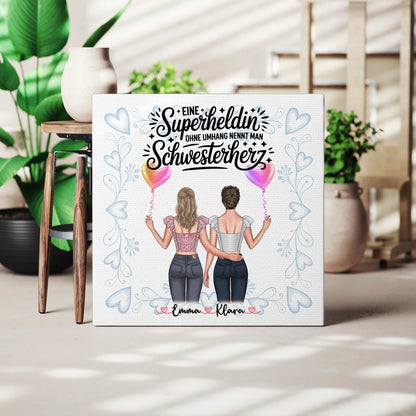 Personalisierte Leinwand Schwester - Lehrerin Heldin, 2 Clipart Frauen, Namen & Wunschtext 3