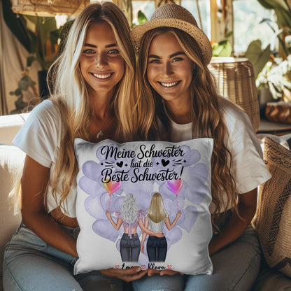 Beste Schwester Kissen personalisiert mit 2 Clipart Frauen, Namen & Wunschtext