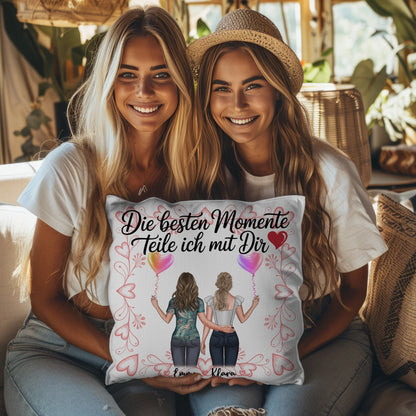 Kissen Beste Schwester mit Namen und 2 Clipart Frauen und eigenem Spruch