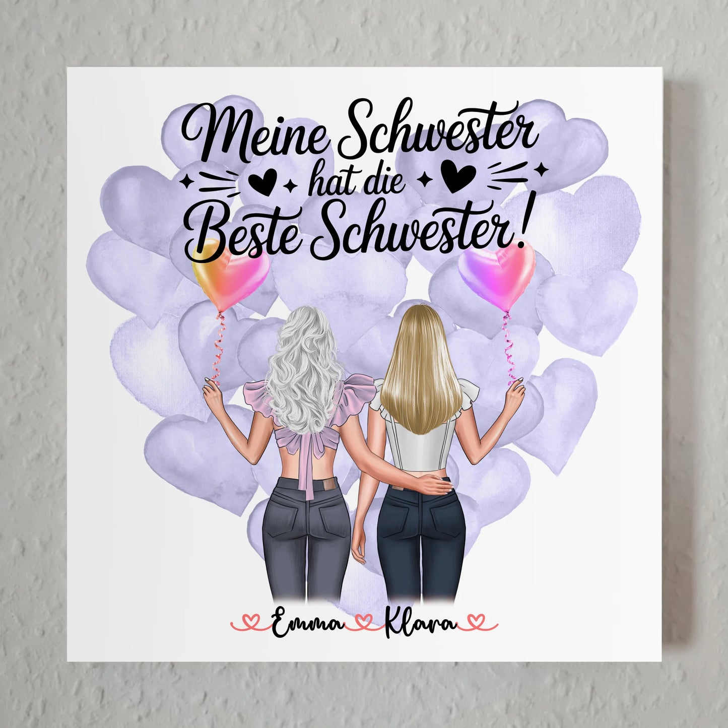 Personalisiertes Fotoboard Schwester mit 2 Clipart Frauen Namen & Spruch
