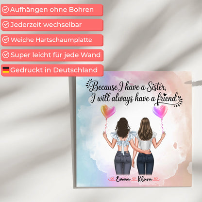 Magnet Poster Wandbild Fotocollage Schwester personalisiert mit 2 Clipart Frauen & Spruch