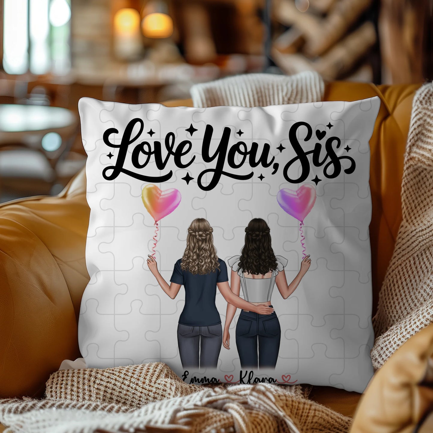 Foto Kissen Mit Namen personalisierbar Schwester mit 2 Clipart Frauen und Wunschtext