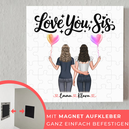 Fotoboard Wandbild Fotocollage Schwester Love you sis personalisiert mit 2 Cliparts
