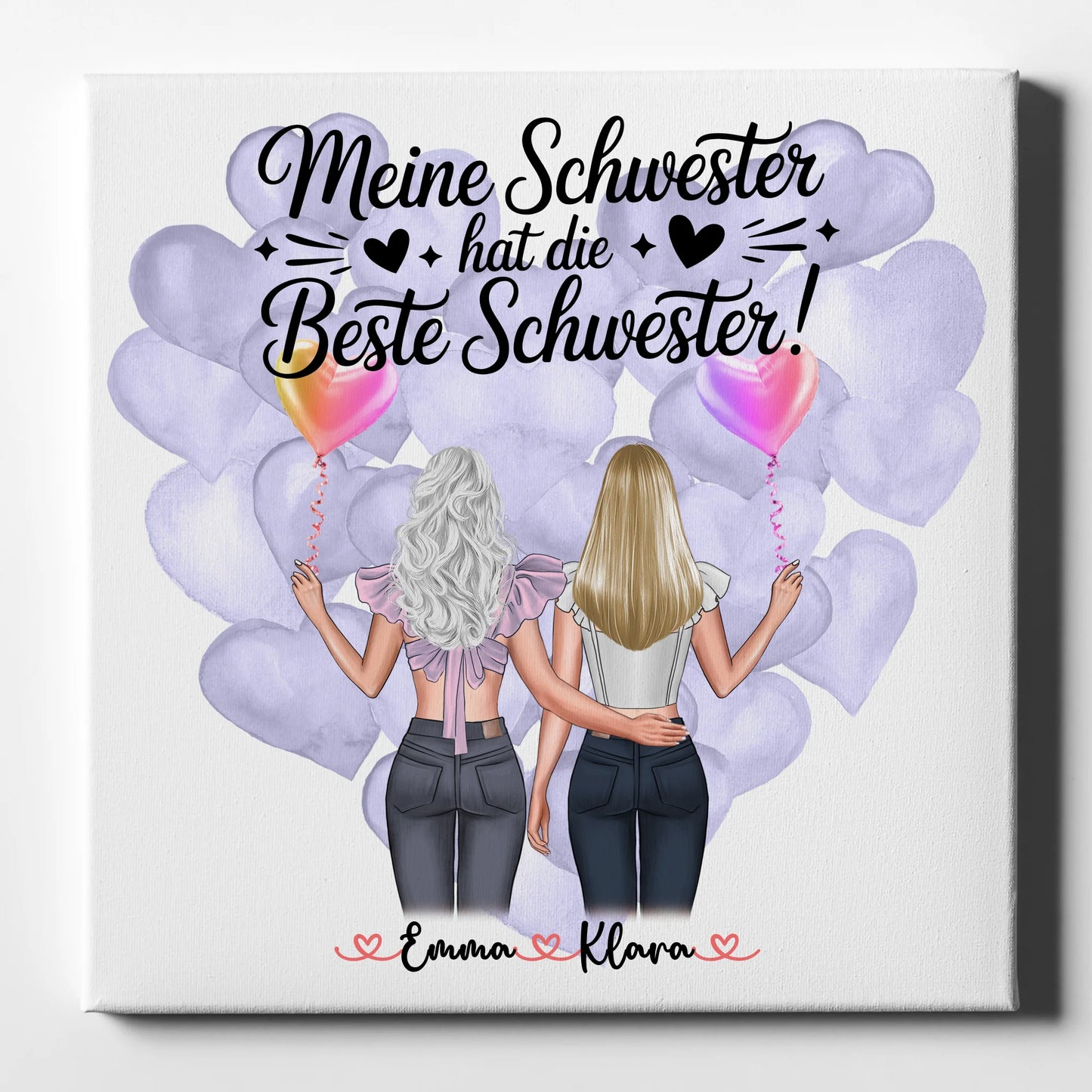 Personalisierte Leinwand Schwester mit 2 Clipart Frauen, Namen und Wunschtext 1