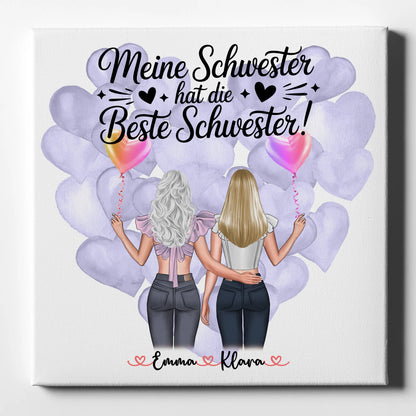 Personalisierte Leinwand Schwester mit 2 Clipart Frauen, Namen und Wunschtext 1