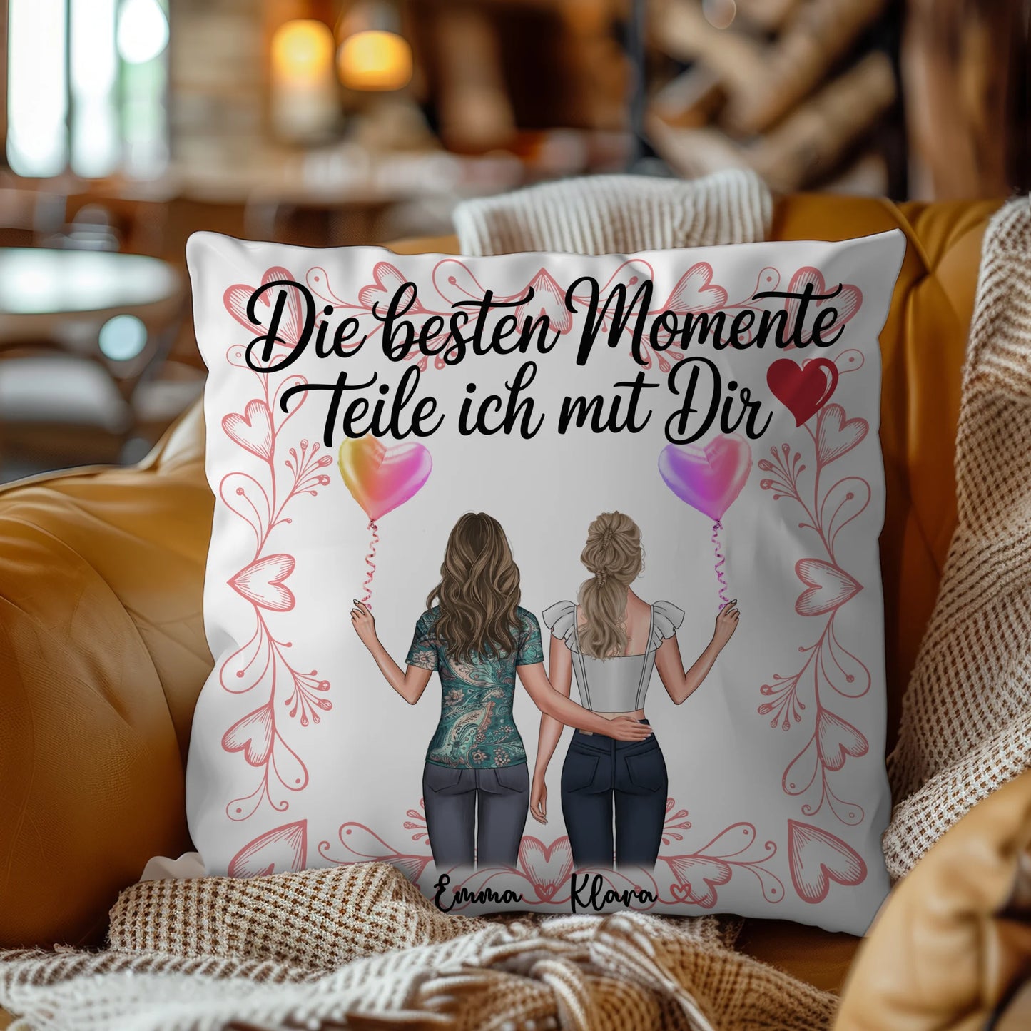 Kissen Beste Schwester mit Namen und 2 Clipart Frauen und eigenem Spruch
