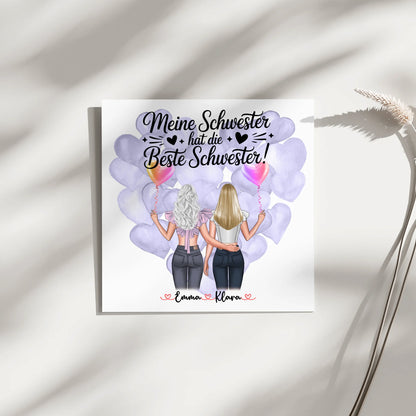 Personalisiertes Fotoboard Schwester mit 2 Clipart Frauen Namen & Spruch