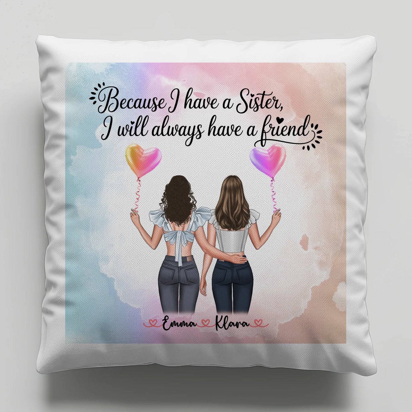Beste Schwester Kissen mit 2 Clipart Frauen, Namen & Wunschtext, Hintergrundbild möglich
