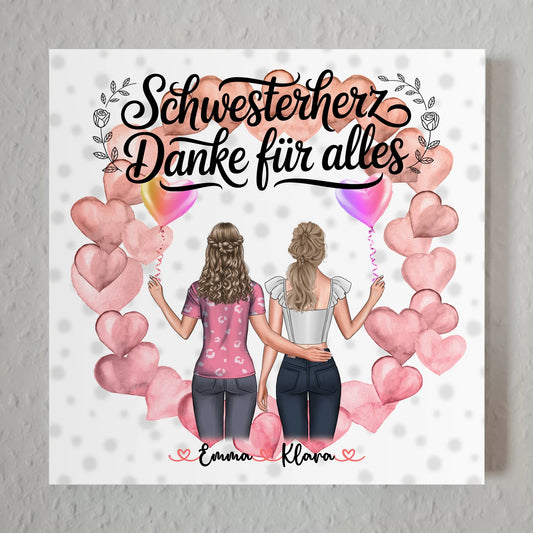 Magnetposter Schwesterherz Danke für Alles mit 2 Clipart Frauen