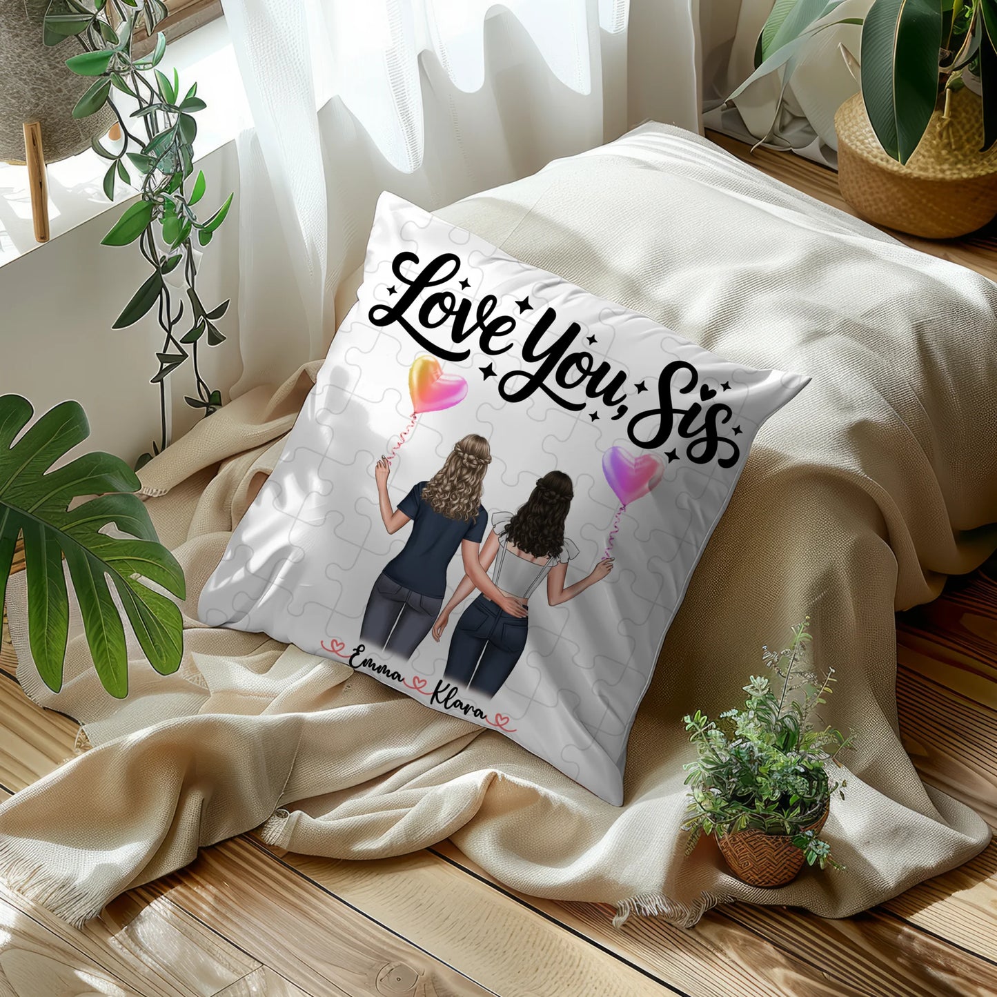 Foto Kissen Mit Namen personalisierbar Schwester mit 2 Clipart Frauen und Wunschtext