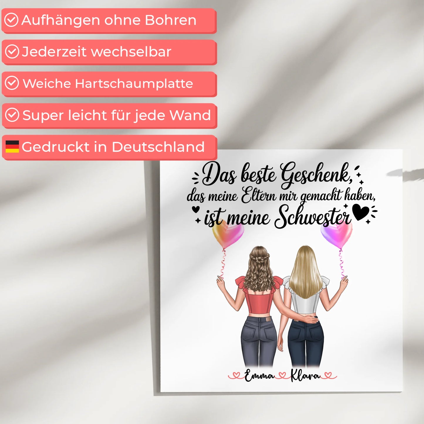 Magnet Wandbild Schwester personalisierbar mit 2 Clipart Frauen