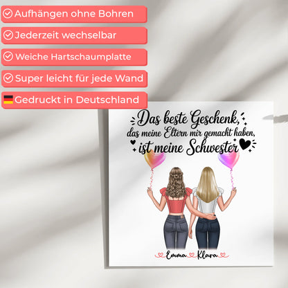Magnet Wandbild Schwester personalisierbar mit 2 Clipart Frauen