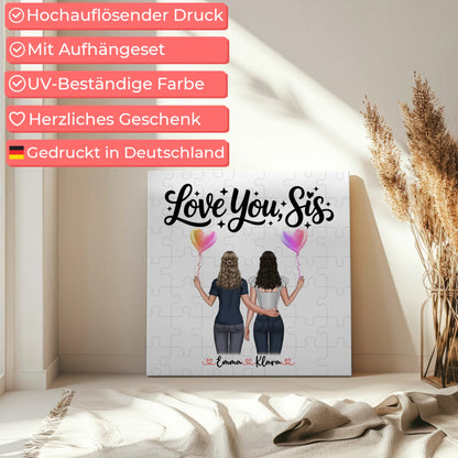 Schwester Leinwand mit 2 Clipart Frauen, Namen, Hintergrund & Wunschtext Love you sis 5
