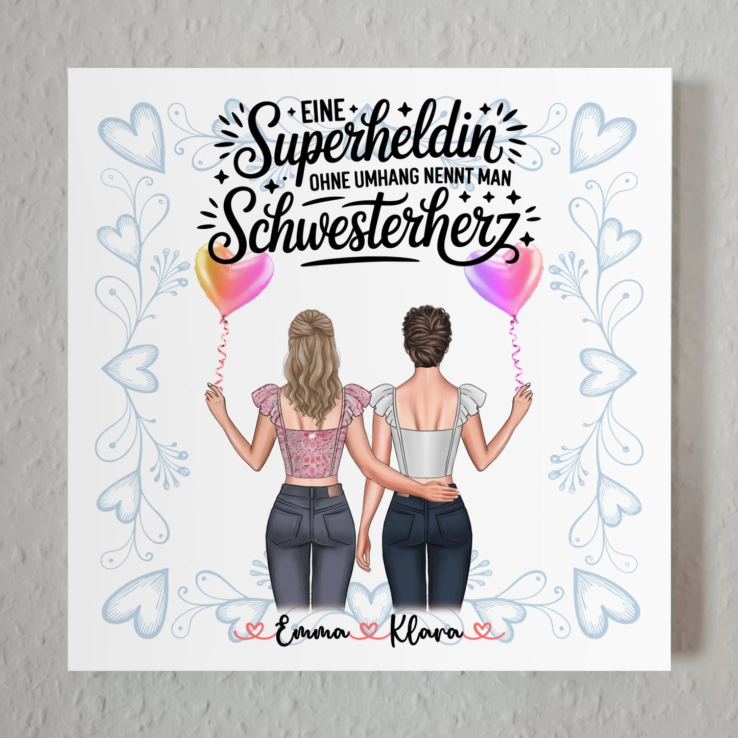 Poster Magnetisch personalisiert für Schwester mit 2 Clipart Frauen, Namen & Wunschtext