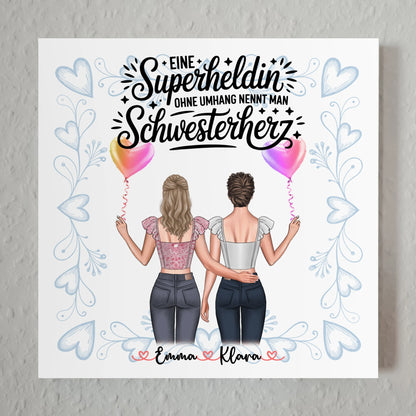 Poster Magnetisch personalisiert für Schwester mit 2 Clipart Frauen, Namen & Wunschtext