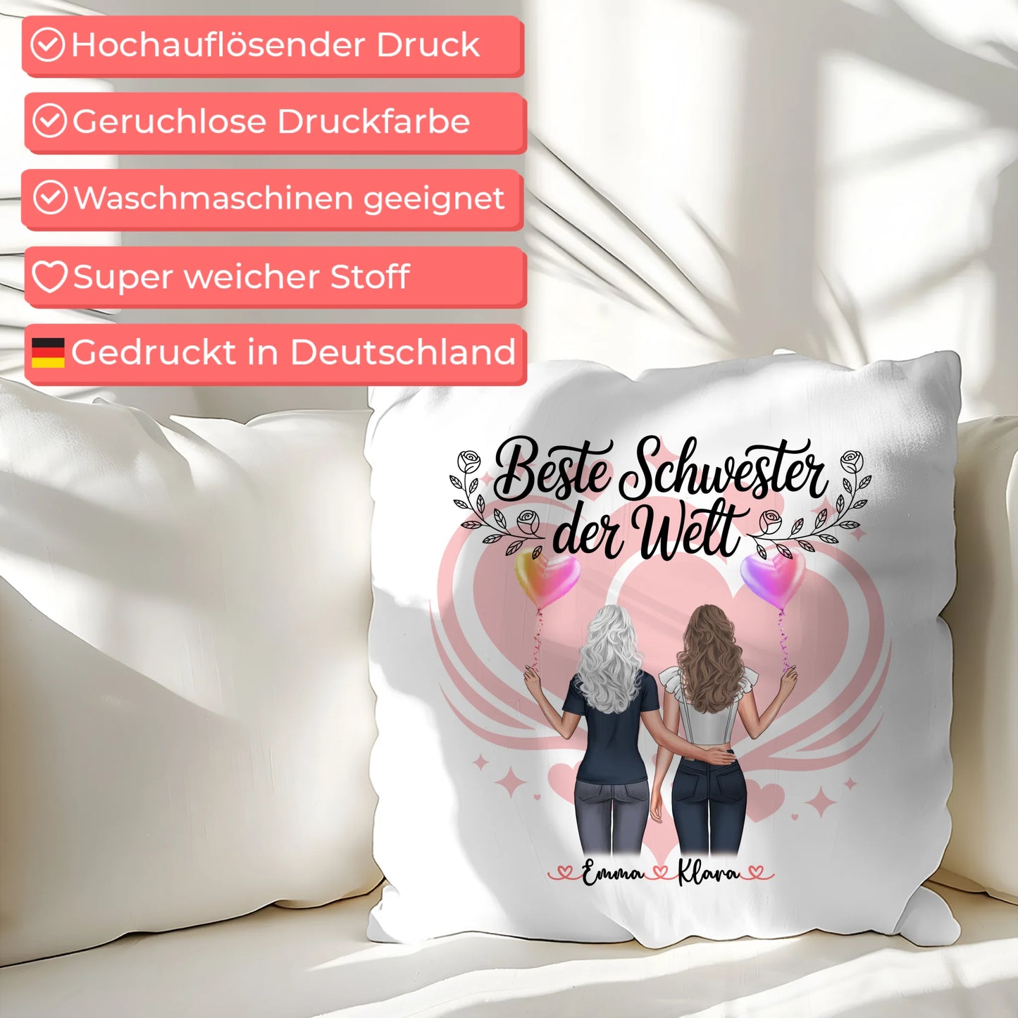 Beste Schwester der Welt Foto Kissen Mit Namen mit Foto, Namen, Wunschtext