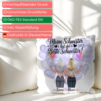 Beste Schwester Kissen personalisiert mit 2 Clipart Frauen, Namen & Wunschtext