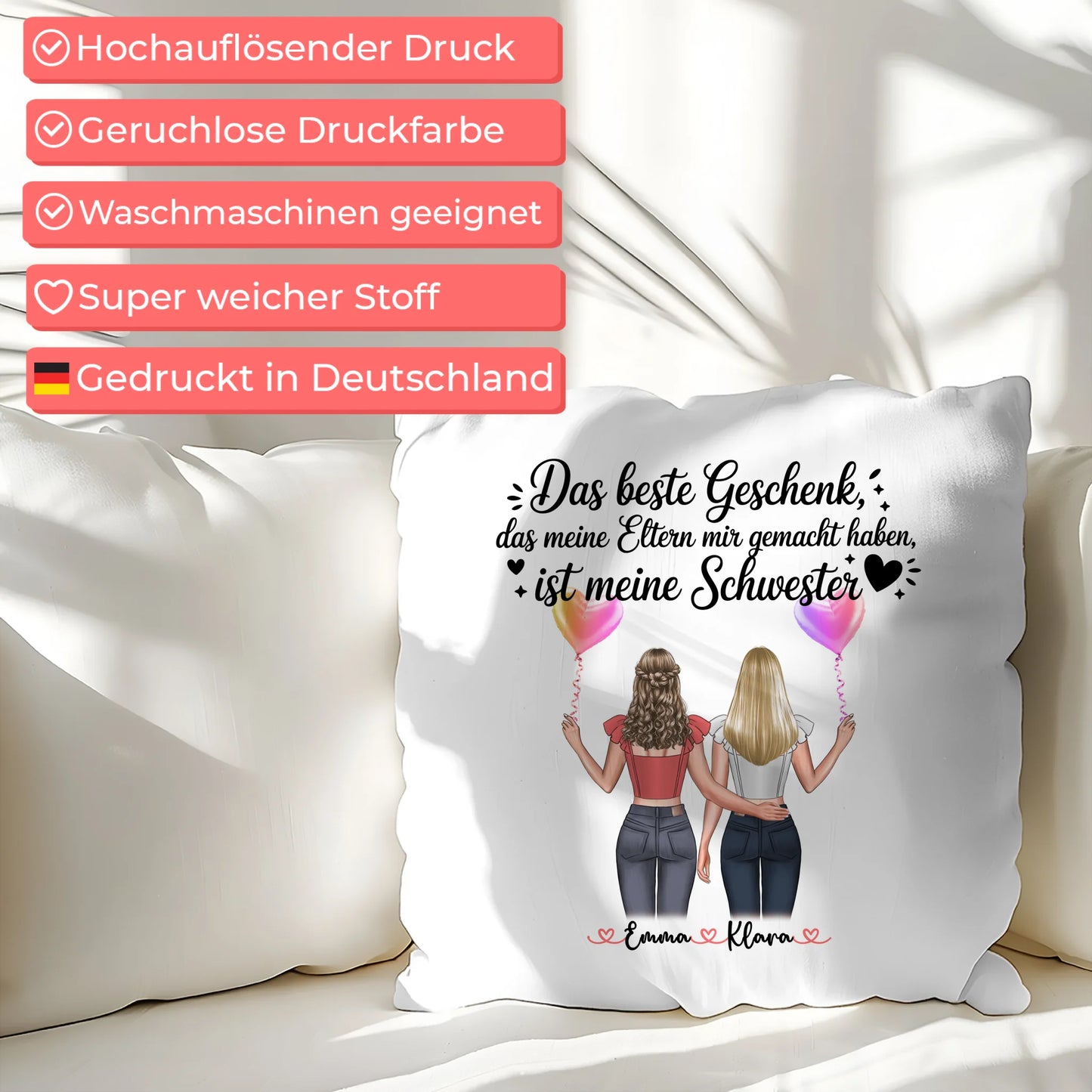 Kissen Mit Spruch Schwester mit Wunschtext, Namen & Clipart