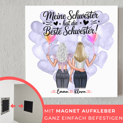 Personalisiertes Fotoboard Schwester mit 2 Clipart Frauen Namen & Spruch