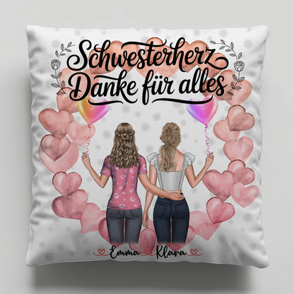 Kissen Mit Namen Schwesterherz Danke für Alles mit Clipart& Wunschtext