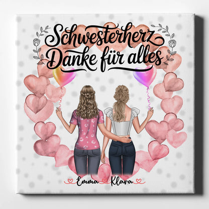 Leinwand Schwester personalisiert 2 Figuren Namen & Wunschtext 1